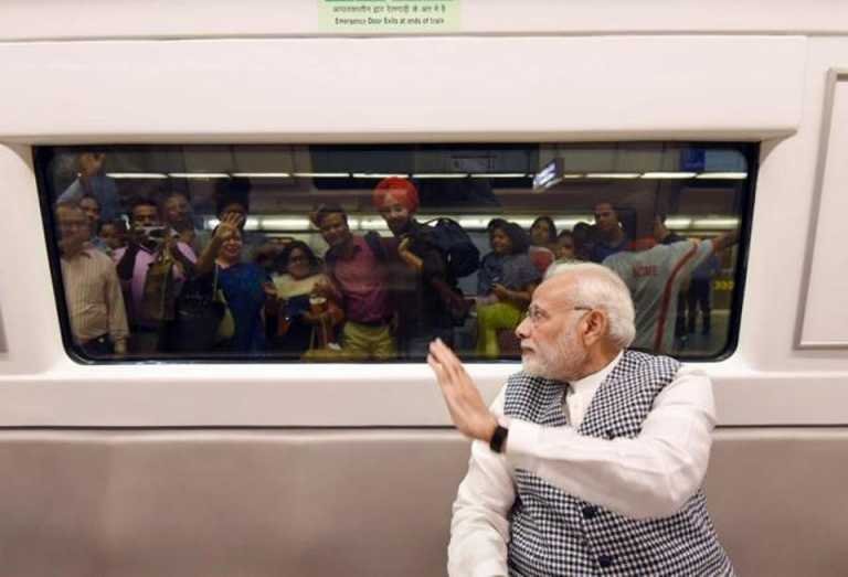 Delhi Metro | PM Narendra Modi rides on metro train to inaugurate Ambedkar memorial
