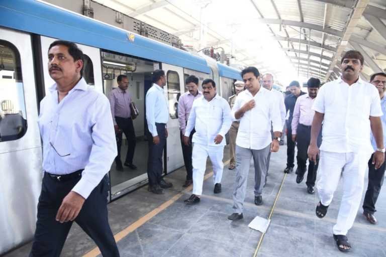 Hyderabad Metro | State Transport Minister KTR inspects Ameerpet-LB Nagar section