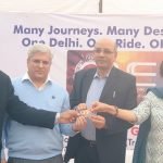 Transport Minister Kailash Gahlot with transport commissioner Varsha Joshi and DMRC managing director Mangu Singh launching the new common mobility card titled ‘ONE’ in New Delhi on Monday
