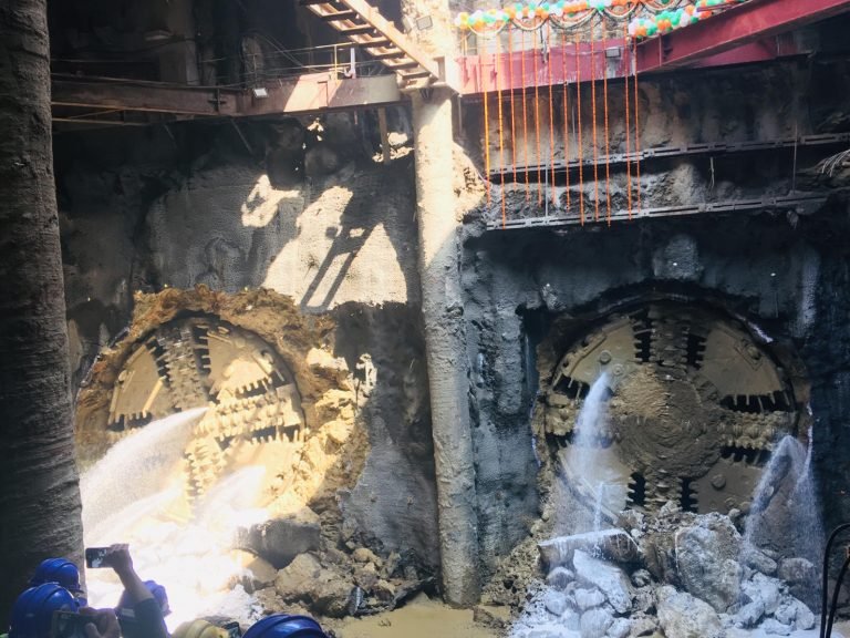 Mumbai Metro Line 3 successfully conducts its first twin tunnel breakthrough at Dadar Metro station.