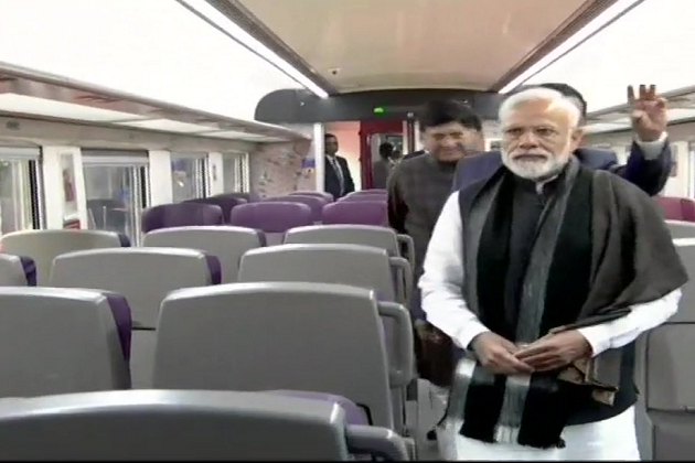 Visuals of PM @narendramodi onboard Vande Bharat Express Train 18. 2