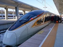 The new high-speed train that connects Beijing and Zhangjiakou, China.