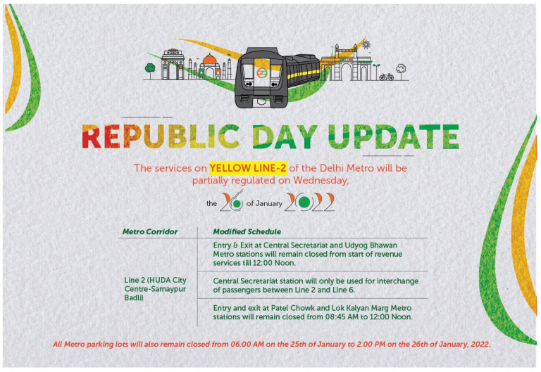 Delhi Metro services to be ‘partially regulated’ on January 26, 2022