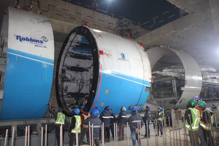 Three shields of first TBM reach launching shaft: Agra Metro