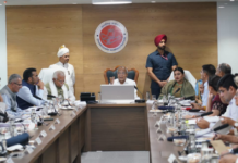 Metro Project for Tricity of Chandigarh, Mohali and Punchkula Gets Approval after a Long Standstill A photo of Banwari Lal Prohit, Governor of Punjab and UT Administrator, CM Haryana ML Khattar, and Punjab Minister Anmol Gagan Mann taken during a meeting at the New Building of UT Secretariat /Photo via Twitter