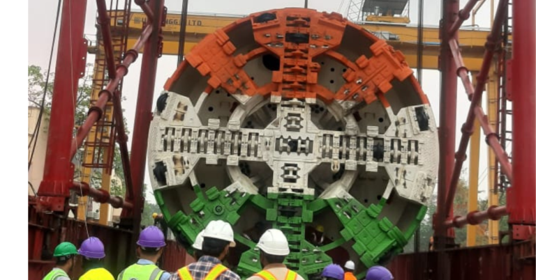 First of Four Tunnel Boring Machines “Mahavir” of Patna Metro Project Lowered at Moin-Ul-Haq