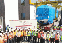 First Metro Train Arrives for Agra Metro Project in Agra Unloading of first Metro Train for Agra Metro Rail Project