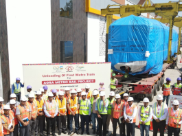 Unloading of first Metro Train for Agra Metro Rail Project