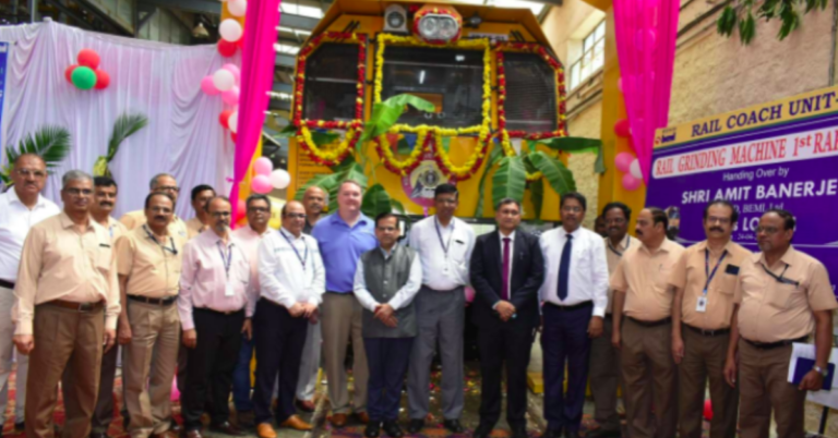 M/s LORAM, USA Receives the First Rake of the Rail Grinding Machine from BEML