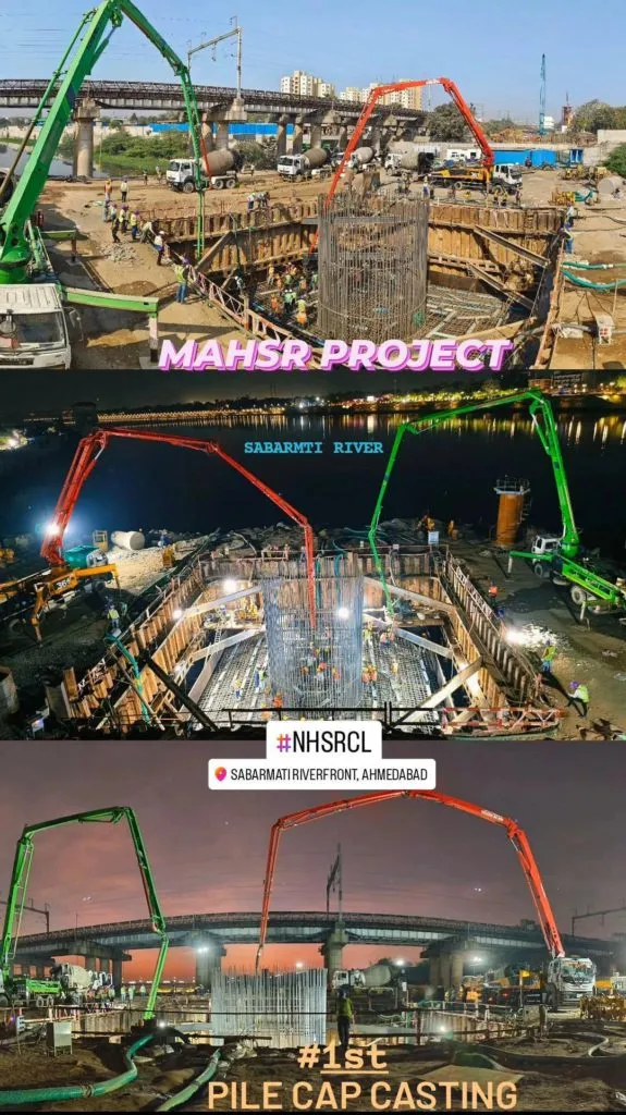 1st Pile Cap Erected for the Sabarmati Bridge on the Mumbai - Ahmedabad Bullet Train Project 5 1st Pier cap on Sabarmati River MAHSR 05