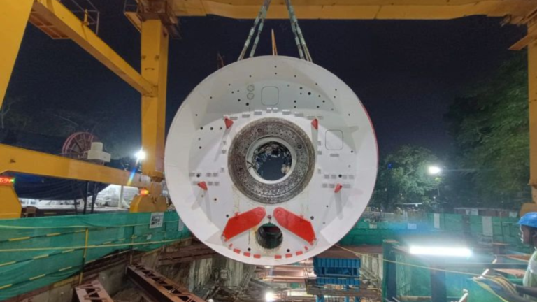 Third TBM of Chennai Metro Phase 2 Lowered at Panagal Park Crossover Launching Shaft 
