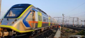 The First Meerut Metro trainset arrived at NCRTC Depot, Duhai