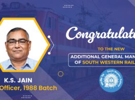 KS Jain Takes Charge as Addl GM of South Western Railway