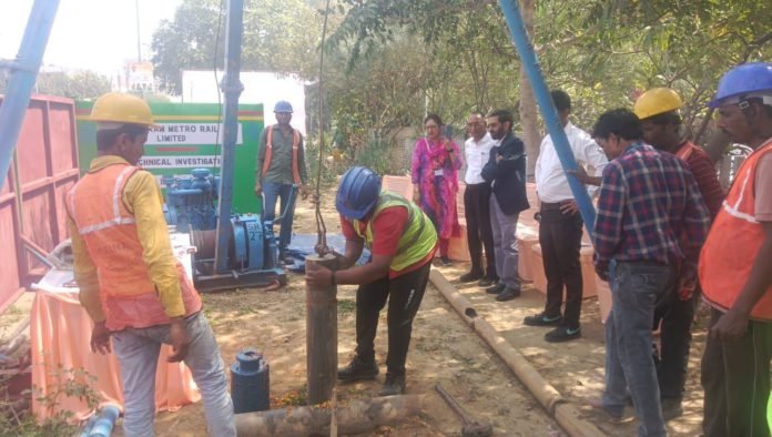 First borehole for Geotechnical Investigation in Gurugram opposite Millennium City Centre Metro Station.