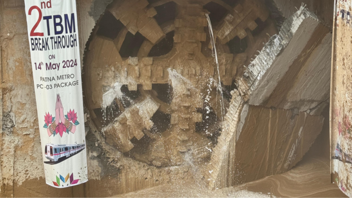 Patna Metro's TBM2 breakthrough at Patna University.