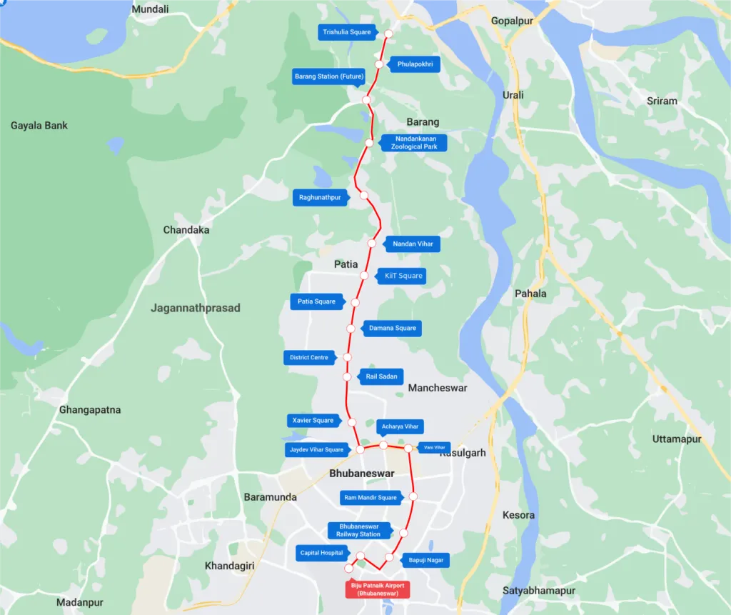 Bhubaneswar Metro: MIA Secures Phulapokhari Depot’s Construction Contract 2 route-map-Bhubaneswar-Metro