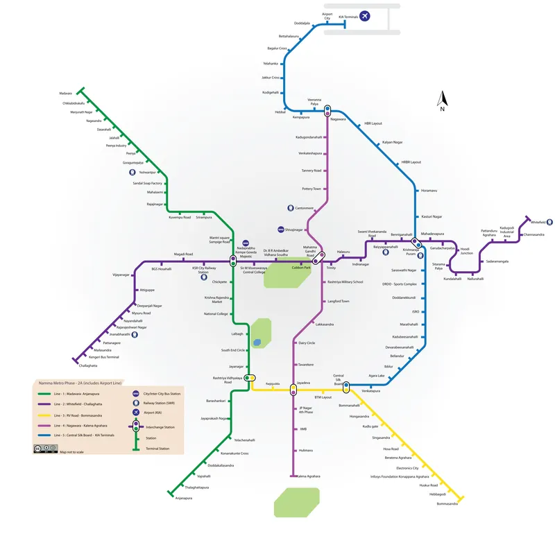Bangalore Metro: Siemens - RVNL JV Bags Rs. 762 crore Electrification Contract of Blue Line 2 Bangalore Metro's Map