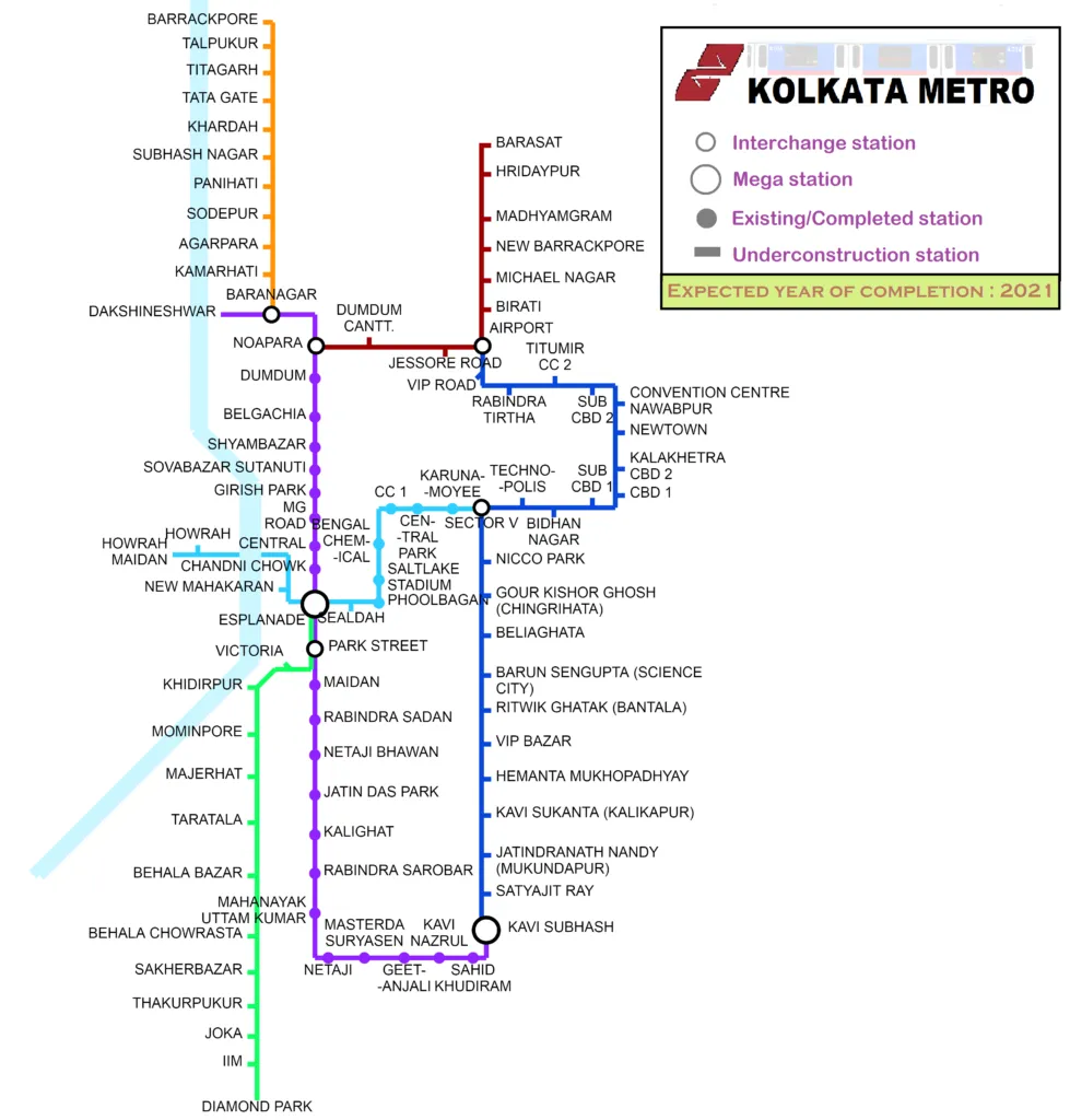 Kolkata Metro Seeks Bids for Civil Work on Yellow Line’s Extension 2 Kolkata Metro Map updated 1