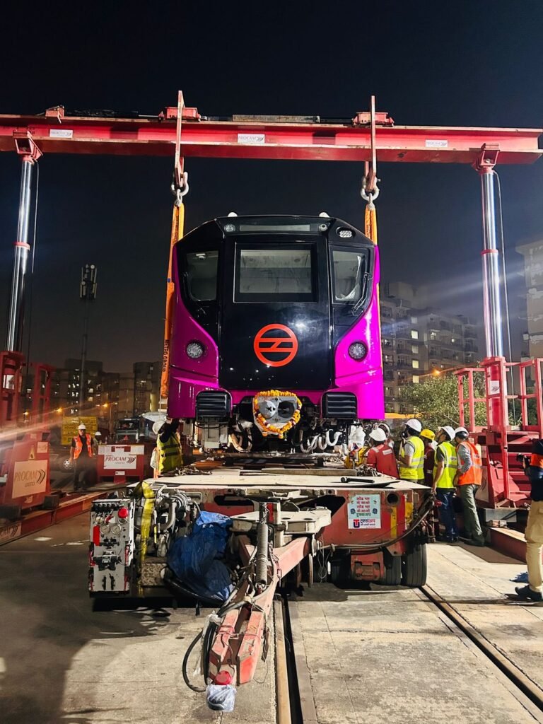 Delhi Metro Phase 4 Advances As First Train Set Arrives at Mukundpur Depot 3 Delhi metro rollomg stock 1