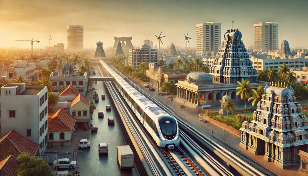 Madurai Metro: Transforming Urban Transit and Overcoming Infrastructure Challenges 2 DALL·E 2024 11 06 16.16.50 Conceptual illustration of the proposed Madurai Metro system i 1