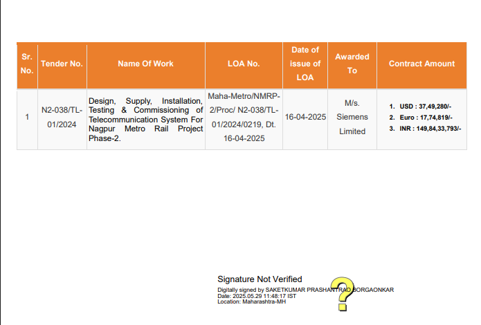 Siemens Receives LoA for Telecommunication System Contract Of Nagpur Metro Phase 2 1 Screenshot 2025 05 30 104520