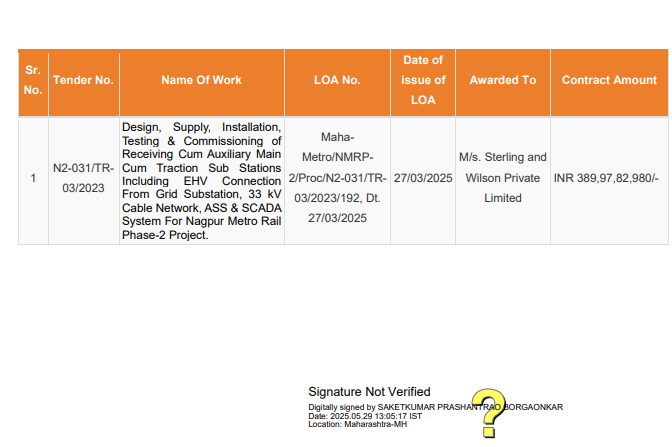 M/S Sterling Wilson Receives LoA for Electrification Contract of Nagpur Metro Phase 2 1 Screenshot 2025 05 30 113134