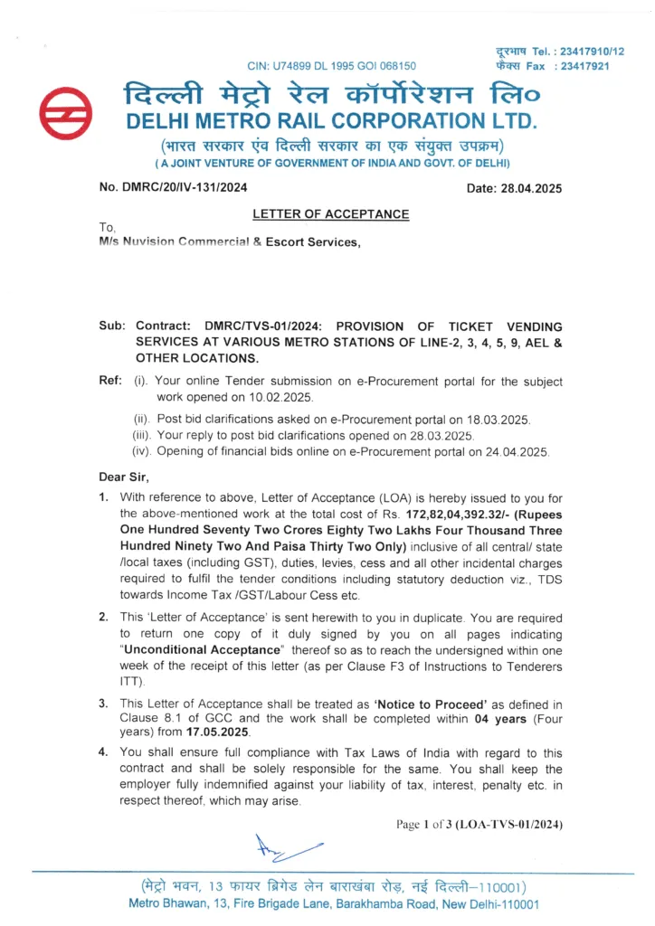 NCES Receives LoA for Ticket Vending Services contract for Delhi Metro 2 Artboard 1@4x 1 1
