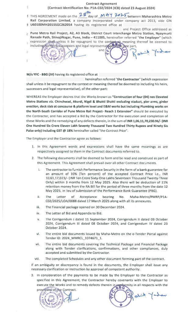 Pune Metro:YFC–BBG JV gets LoA for the Construction Contract of PCMC - Bhakti Shakti Section 1 Artboard 1@4x 4