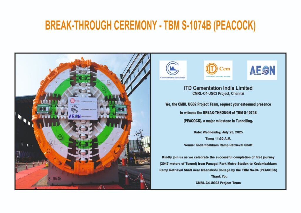 Chennai Metro: TBM Peacock Achieves Breakthrough at Kodambakkam Ramp on Line 4 3 PHOTO 2025 07 23 14 22 27 1