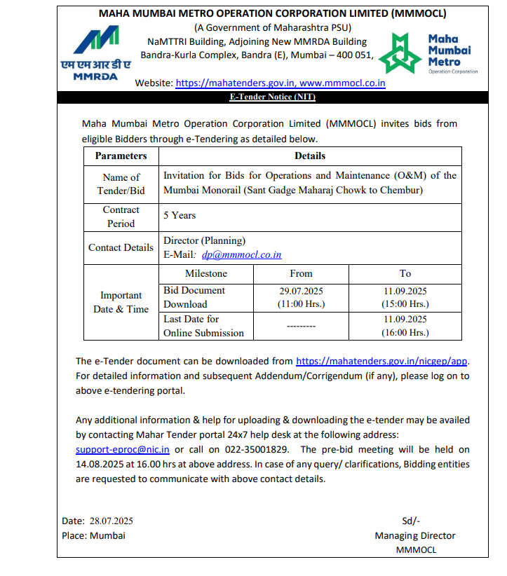 MMRDA Invites Bids for O&M Contract of Mumbai Monorail 1 Screenshot 2025 07 30 135804