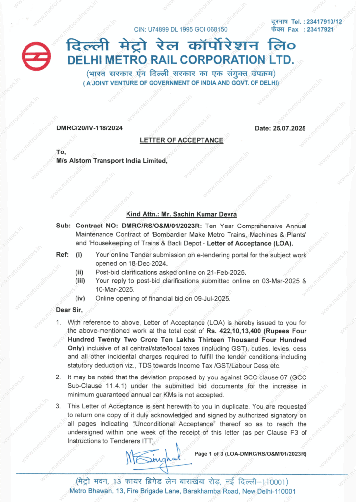 Alstom Receives LoA for Train Maintenance Contract of Delhi Metro 1 Delhi Metro@4x1 1