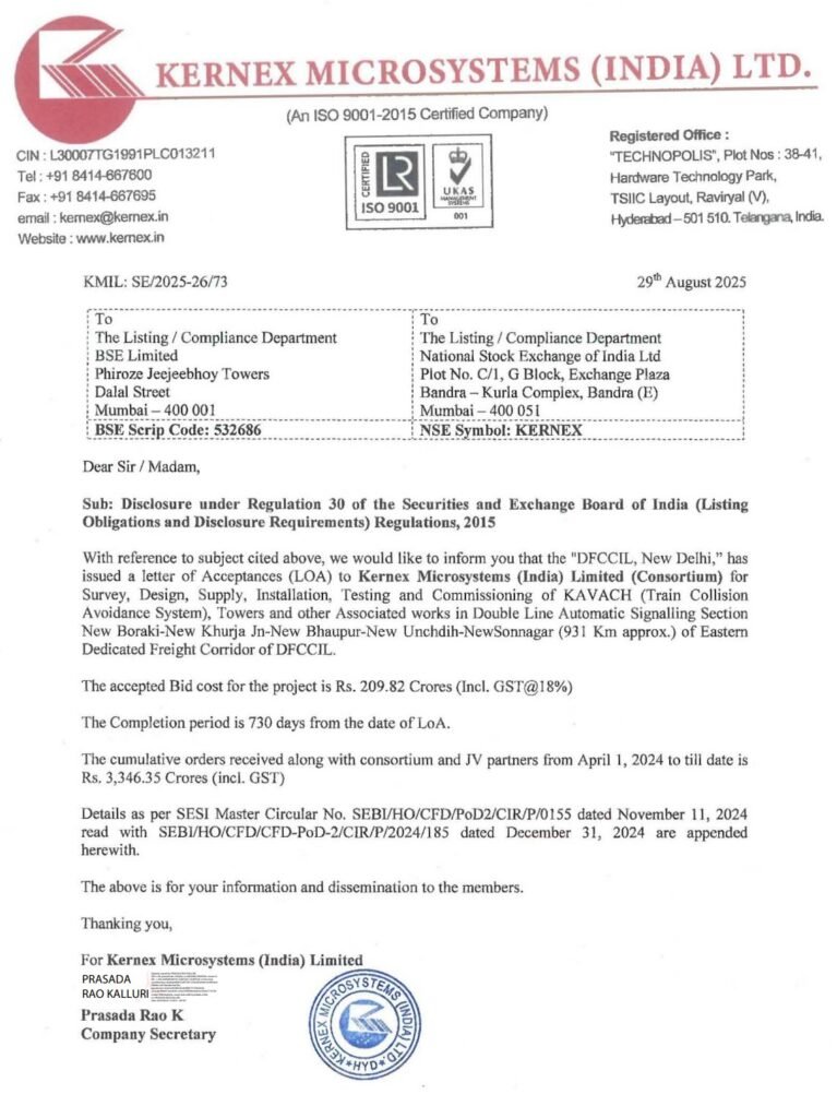KERNEX Receives LoA for Kavach Contract from DFCCIL 1 GzgI6KdaQAA DE