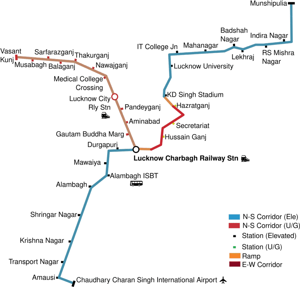 Lucknow Metro: Transforming Urban Mobility in the Cultural Heart of Uttar Pradesh 3 Lucknow Metro Route Map Tentative.svg