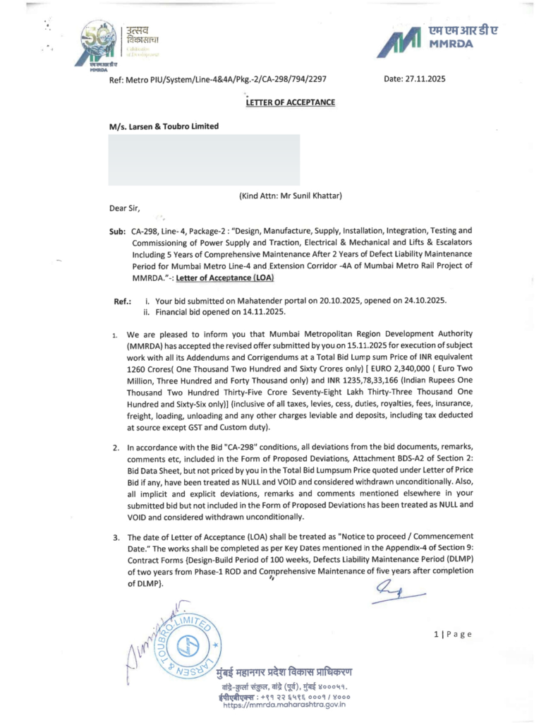 L&T Receives LoA for Package CA-298 of Mumbai Metro Line 4 & 4A 1 Untitled design 2026 01 22T114431.800